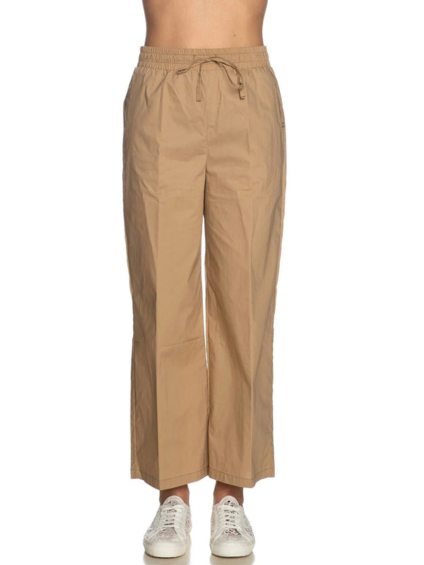 Pantalone Donna con elastico e coulisse tela vela Beige Yes Zee- Francavilla Moda